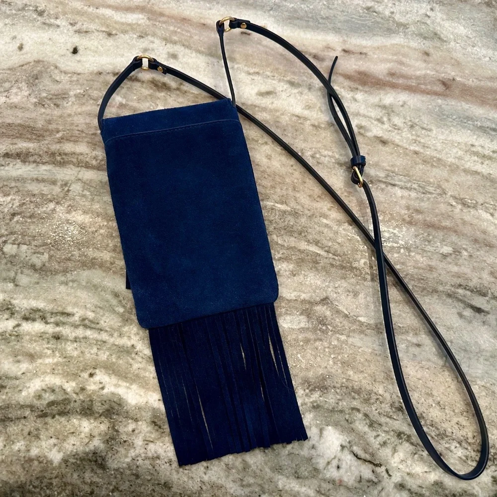 Rare Tory Burch Farrah Suede Fringe Smartphone Crossbody - Navy - EUC! - Picture 4 of 6